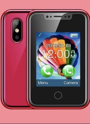 Міні мобільний телефон aiek bm 8xr 2sim mini червоний4 фото