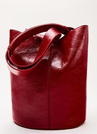 Красная кожаная сумка мешок zara new