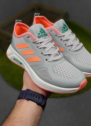 Adidas cloudfoom серые с оранжевым и зеленым