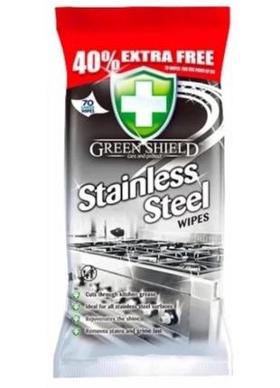 Вологі серветки для нержавіючої сталі та металу green shield stainless steel (70 штук)