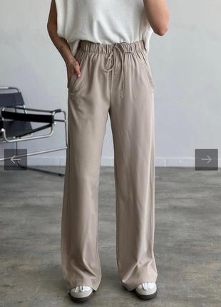 Однотонные женские палаццо брюки высокая прямые брюки софт легкие женские кюлоты клеш посадка классические объемные прямые широкие лето7 фото