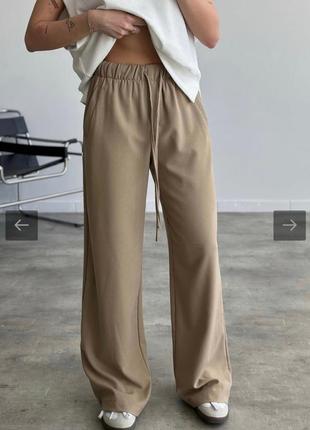 Однотонные женские палаццо брюки высокая прямые брюки софт легкие женские кюлоты клеш посадка классические объемные прямые широкие лето8 фото