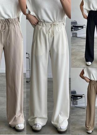 Однотонные женские палаццо брюки высокая прямые брюки софт легкие женские кюлоты клеш посадка классические объемные прямые широкие лето