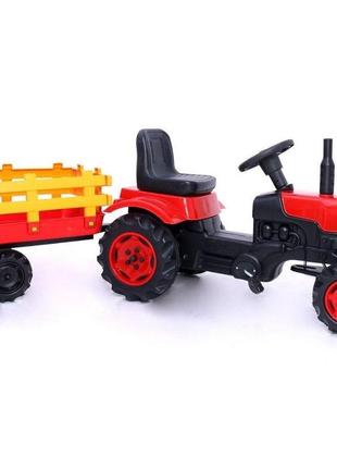 Детский трактор красный на педалях biberoglu с прицепом игрушка для ребенка