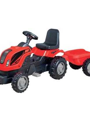 Детский трактор на педалях красный mmx micromax с прицепом (01-010) игрушка для ребенка