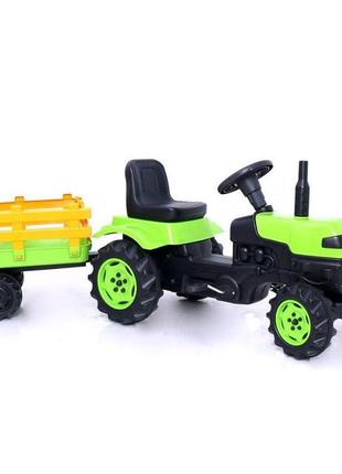 Дитячий трактор зелений на педалях biberoglu з причепом іграшка для дитини