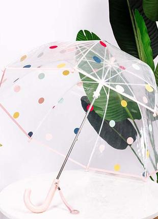 Детский зонт rst rst066 горошек pink. механический зонтик трость для ребенка