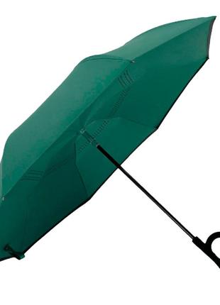 Зонт наоборот up-brella зелёный. механический складной зонтик наоборот устойчивый к ветру