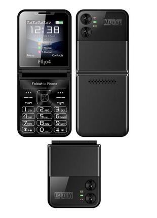 Телефон раскладушка servo flilo4 flip black english на 4 сим громкий мини телефончик с экраном 2,6"