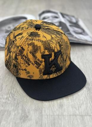 Кепка снепбек (snapback) "к" горчично-черный 56-61р  (9066)