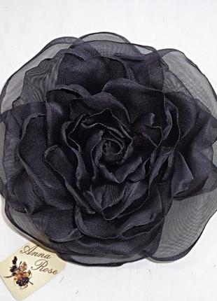 Брошь большой цветок из ткани ручной работы "черная чайная роза"2 фото