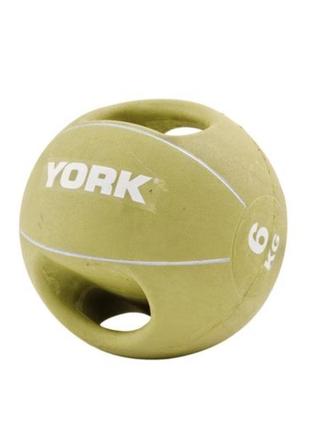М'яч медбол 6 кг york fitness із двома ручками, салатовий