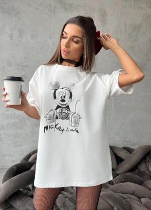 Жіноча літня футболка вільного крою з мікі маусом розміри 42-522 фото