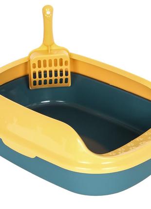 Туалет круглый для кошек с лопаткой taotaopets 227701 40*29*13,5 cm blue + yellow