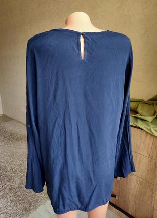 Синя натуральна блуза з рукавами4 фото