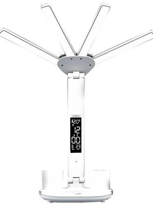Настільна led лампа 7792 з 4 головками складана акумуляторна сенсорна з термометром дисплеєм