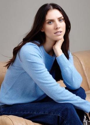 Блакитний кашеміровий джемпер, светр з круглим вирізом, 100% кашемір