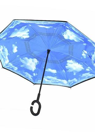 Зонт наоборот up-brella голубое небо. механический складной зонтик наоборот устойчивый к ветру