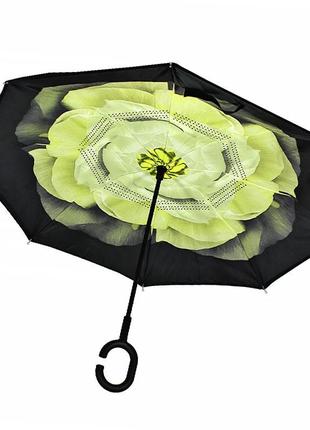 Зонт наоборот up-brella гардения белая. механический складной зонтик наоборот устойчивый к ветру