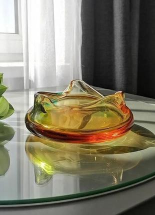 Винтаж! 🌼 чехословакия богемское художественное карамельное янтарное стекло ваза декоративная медуза