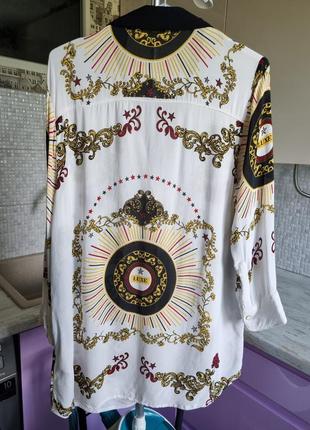 Брендова довга подовжена біла яскрава віскозна блуза в квіти зірки з орнаментом з рукавом 3/4  river island 16 xl luxe