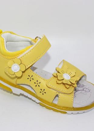 Детские желтые босоножки на липучках с закрытым задником для девочек 21-25 размера, обувь на девочку