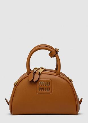 Miumu leather top handle bag brown