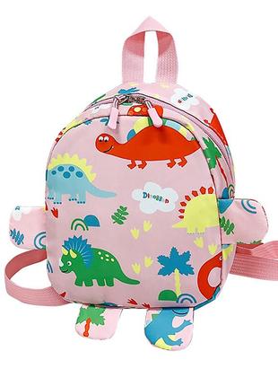 Дитячий рюкзак a-1025 dinosaur на одне відділення з ремінцем pink