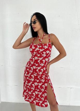 Стильное легкое красное платье -сарафан мод сф-649