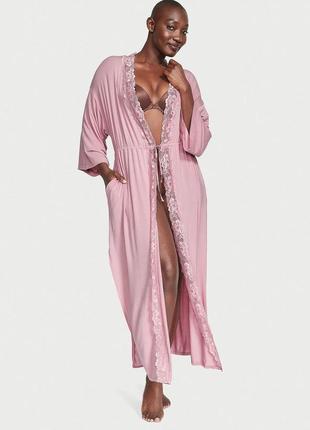 Халат макси модал victoria's secret modal & lace trim high-slit maxi robe xs/s розовый