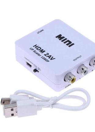 Конвертер hdmi в av rca перехідник адаптер hdmi2av тюльпан white