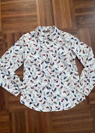 Новая дизайнерская хлопковая блуза рубашка птичками laura ashley 10 (36) 79