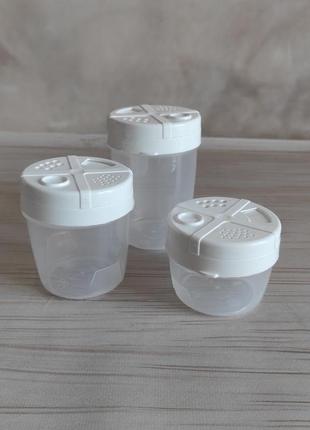 Набір для спецій з тьох об'ємів, біла кришка