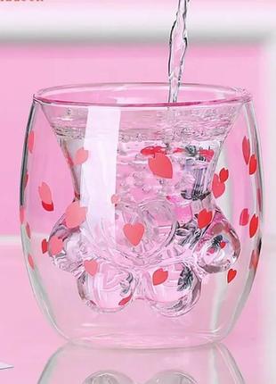 Чаша скляна з подвійним склом "розова лапка", 250 мл