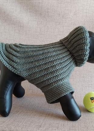 М'який в'язаний гачком вовняний светр-толстовка з капюшоном, худі зелена оливка для котів та собак4 фото