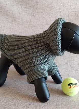 М'який в'язаний гачком вовняний светр-толстовка з капюшоном, худі зелена оливка для котів та собак6 фото
