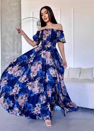 Очаровательное платья макси, синего цвета в цветок 27728 vf 42/48