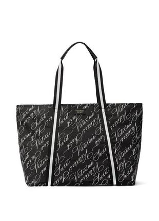 Сумка шоппер victoria's secret stripe tote черная с логотипом