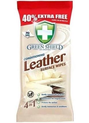 Вологі серветки для очищення шкіряних поверхонь green shield leather (70 штук) великобританія
