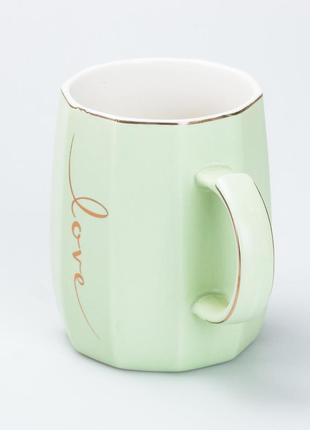 Чашка керамическая для чая и кофе 400 мл love зеленая2 фото