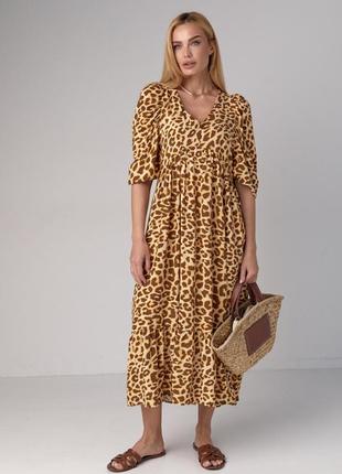 Летнее платье миди с леопардовым принтом