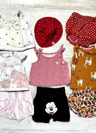 Набор - 4 летних детских комплекта (шорты и майка) с шапкой муслин 0-8 месяца, 56-68 р