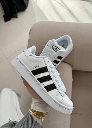 Женские кроссовки adidas campus white black адидас кампус белого с черными цветами