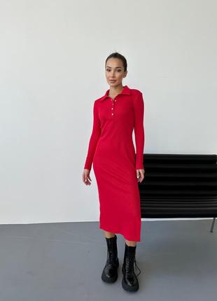 Сукня (плаття) жіноча довга міді рубчик на флісі 42-52 чорна, червона, сіра