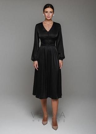 Длинное черное платье, атласное платье вечернее
платье на выпускной