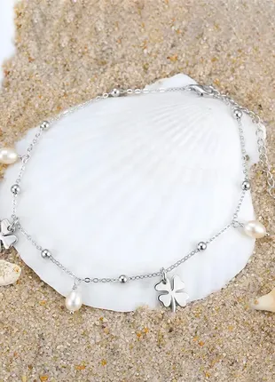 Срібний анклет "конюшина" з натуральними перлами2 фото
