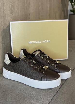 Кеди michael kors poppy trainer brown logo