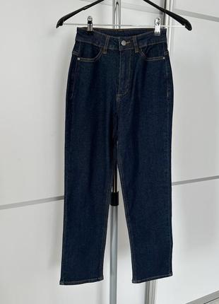 Прямые джинсовые брюки с высокой талией и карманами темный деним tezenis женские брюки темно-синие