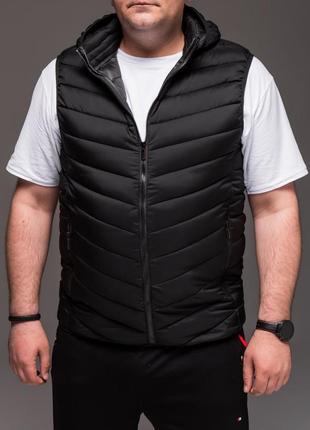 Мужской утепленный жилет темно-синий, черный батал