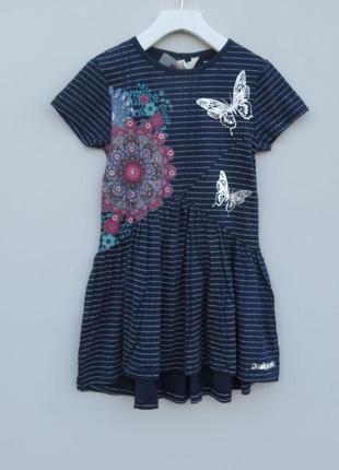 Красивое детское платье тёмно - синего цвета в полоску desigual made in india 11/12 лет